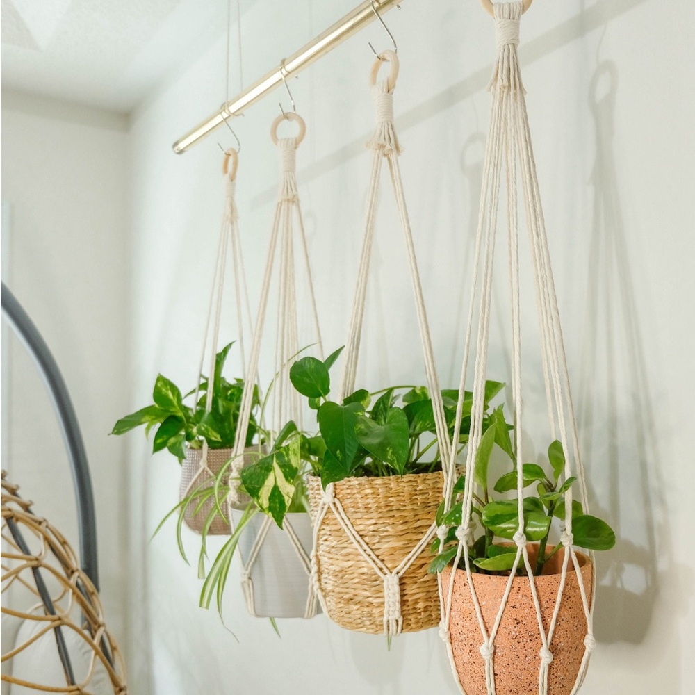 Elegant Cream Macrame Plant Hanger Set